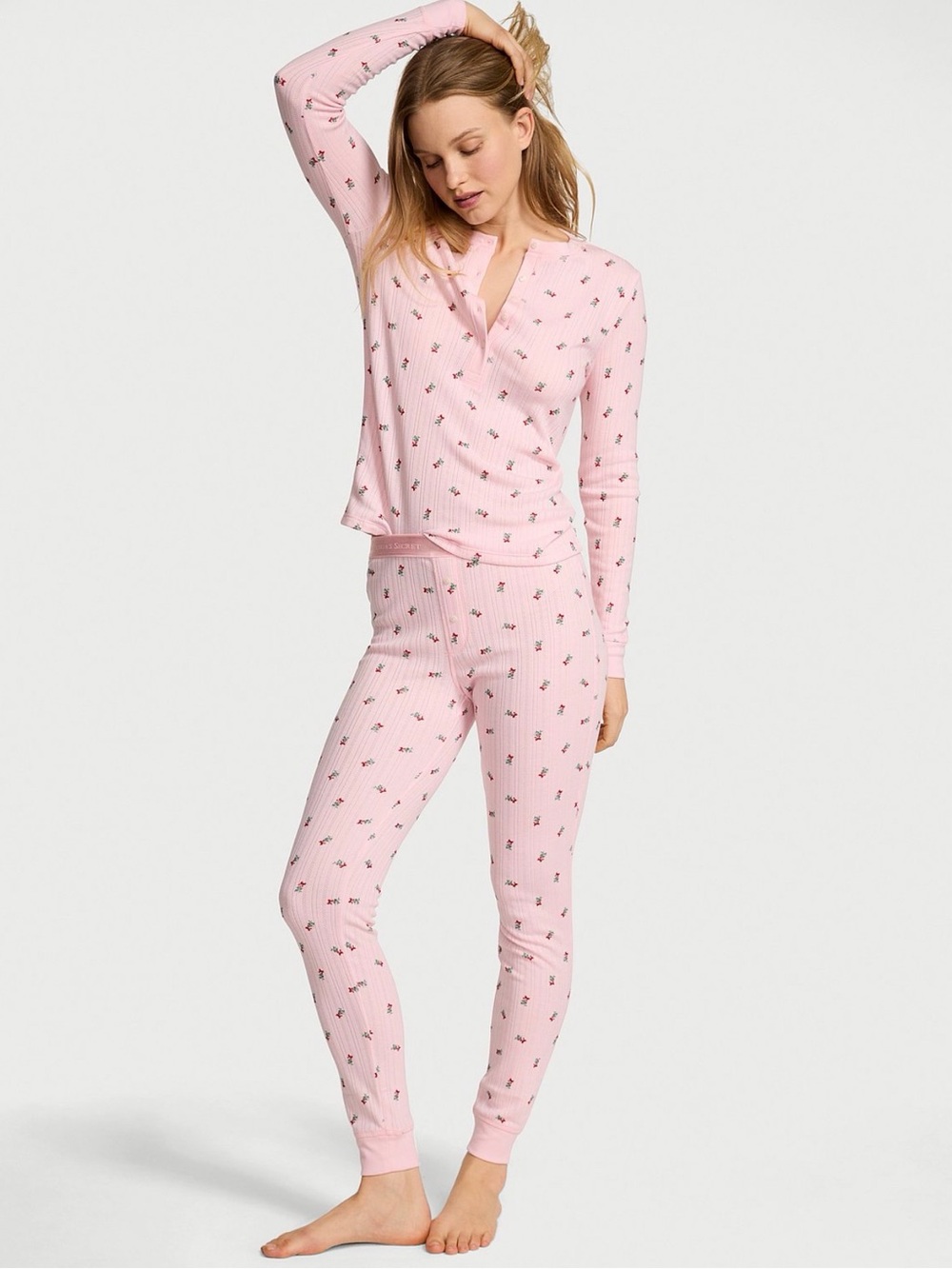 Victoria's Secret Pink Floral Henley Pajama Set